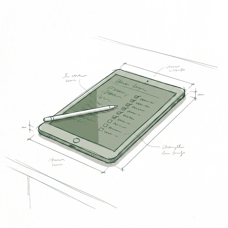 Hand-drawn sketch of a fountain pen beside handwritten strokes resolving into a tidy checked task list